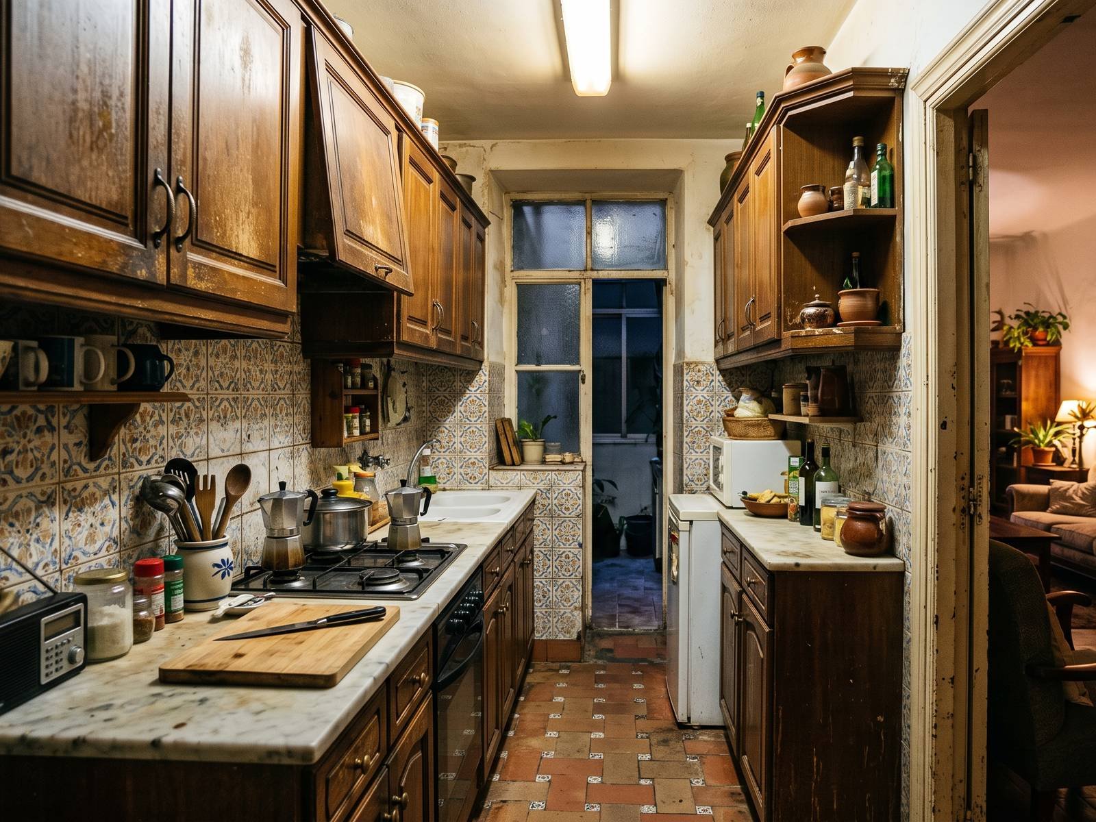 Cocina abierta al salón después de la reforma en Triana, Sevilla