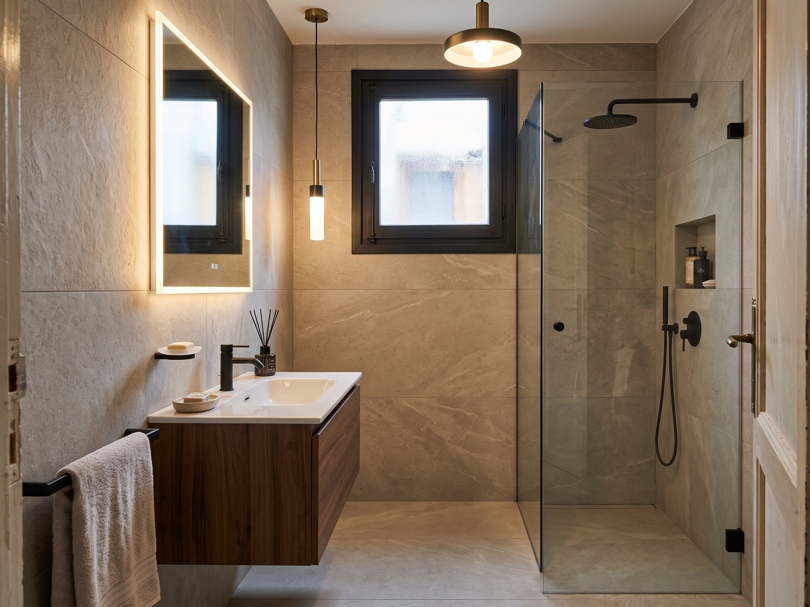 Baño en suite antes de la reforma en Los Remedios, Sevilla